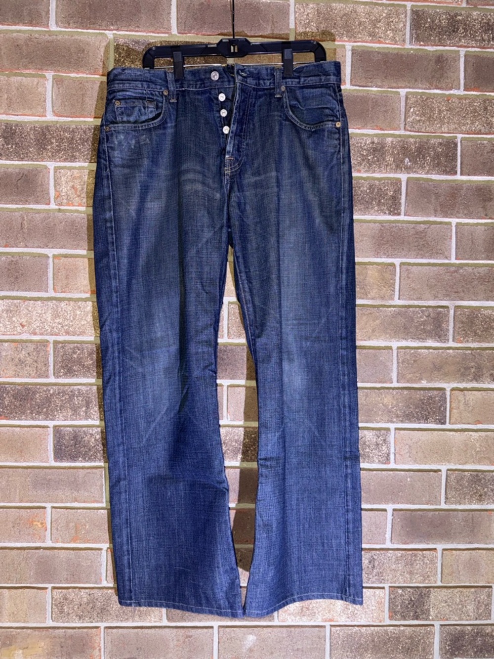 7 For All Mankind Dark Indigo Wide-Leg Button-Fly Jeans. 36/32